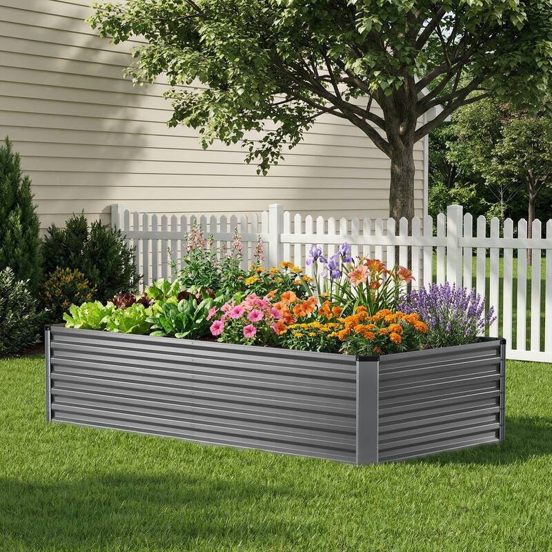 Meyreso 6ft x 3ft x 2ft Galvanized Metal Raised Garden Bed, Durable Outdoor Planter, Rust Resistant, Safety Edging - Silver - 6*3*2ft - Steel