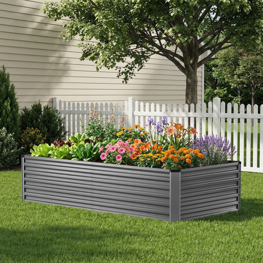 Meyreso 6ft x 3ft x 2ft Galvanized Metal Raised Garden Bed, Durable Outdoor Planter, Rust Resistant, Safety Edging