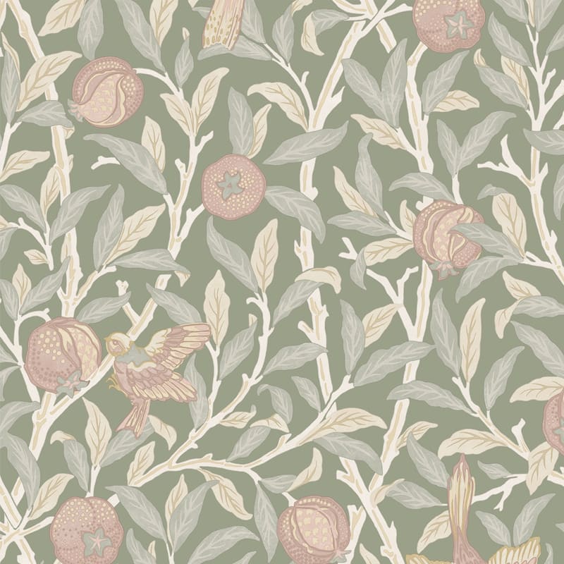 William Morris Bird & Pomegranate Rose Garden Wallpaper