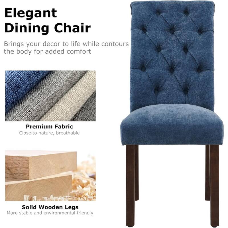 Tufted Parsons Upholstered Dining Side Chairs with Solid Wood Legs and Padded Seat