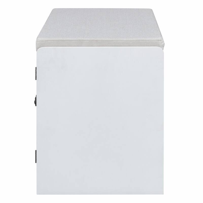 Rustic Storage Bench with Removable Cushion, Woven Rattan Doors & Adjustable Shelves