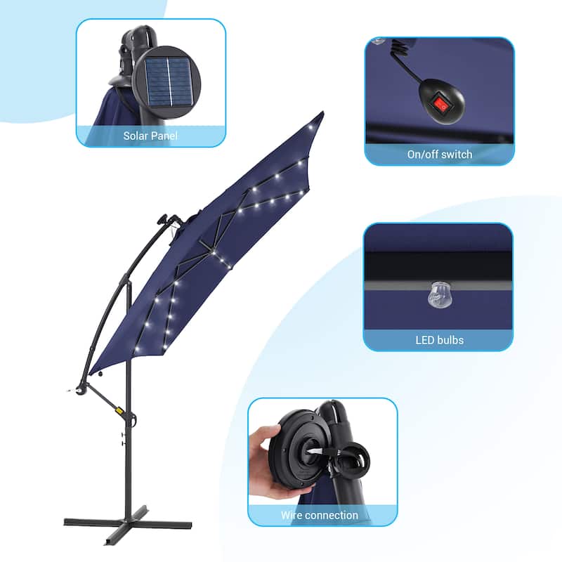 LIVOOSUN Outdoor Patio Umbrella, Square Canopy Offset LED Umbrella