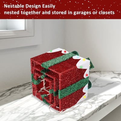 3pcs LED Iceberg Effect Colorful Garden Gift Box Decoration - Red