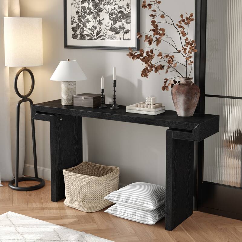 60inches Rustic Farmhouse Console Table , Distressed Wood Finish Entryway Sofa Side Table for Living Room, Hallway, Black