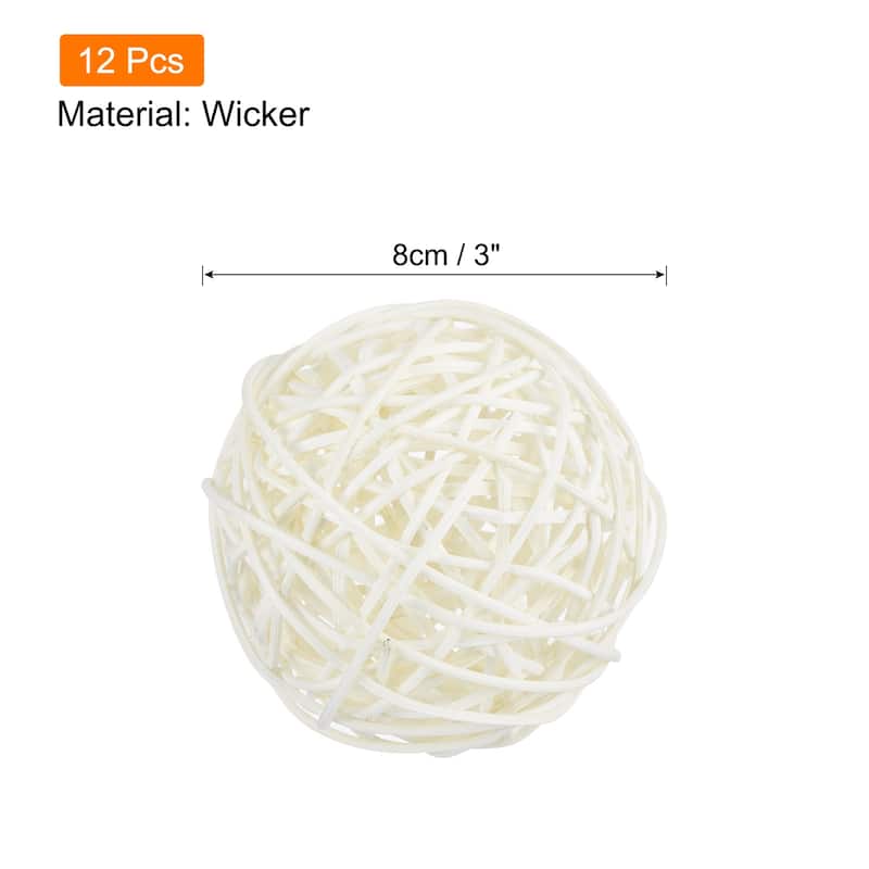 Wicker Rattan Balls 3 Inch Rattan Decorative Balls Vase Fillers - White - 12 Pcs