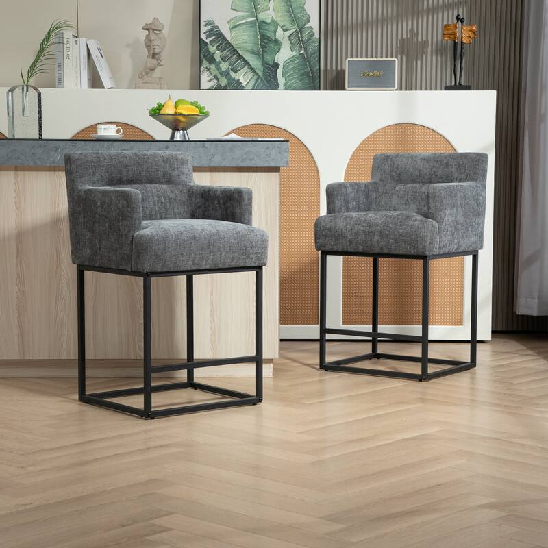 House Hold Counter Height Bar Stools Set of 2,Modern Square PU Bar Stool