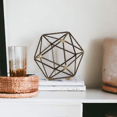 HomeRoots 8" Brown and Gold Metal Hand Painted Geometric Orb Tabletop Sculpture - 8' X '8' X '8