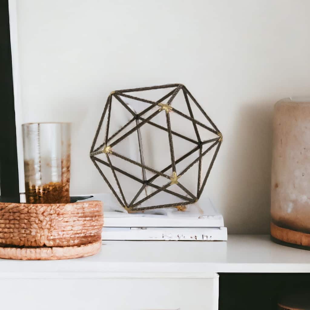 HomeRoots 8" Brown and Gold Metal Hand Painted Geometric Orb Tabletop Sculpture - 8' X '8' X '8