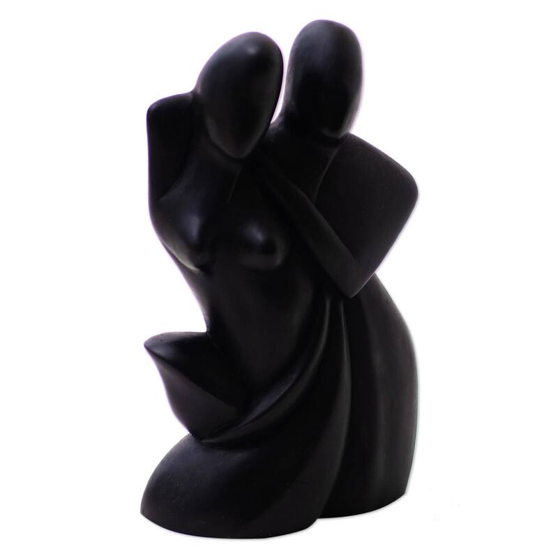 Handmade A Couple In Love Wood Sculpture (Indonesia) - 8.25" H x 5" W x 2" D