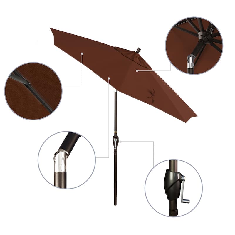 California Umbrella 7.5' Round Crank Lift, Push Button Tilt Aluminum Patio Umbrella, Bronze Pole, Outdoor Rated Red Fabric