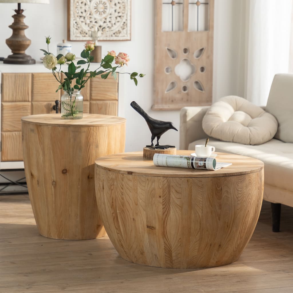 Bucket Shaped Coffee Table Set of Two Pieces