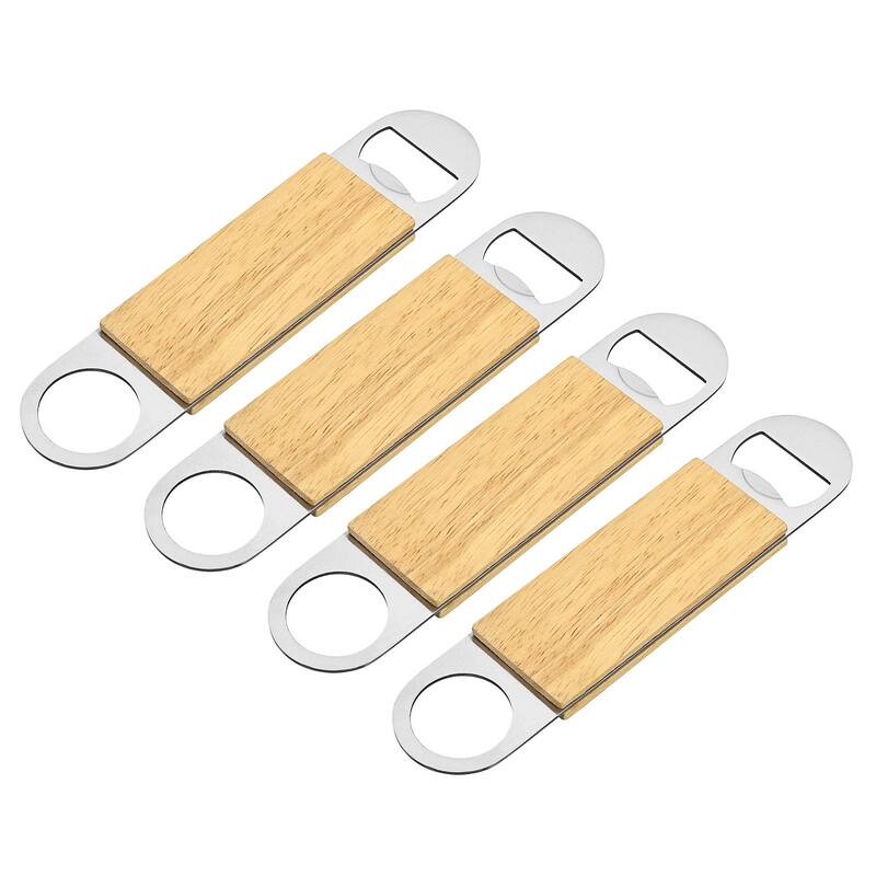 Bottle Opener, 4pcs - Stainless Steel Beer Bottle Opener with Wooden Handle - Wooden, Silver