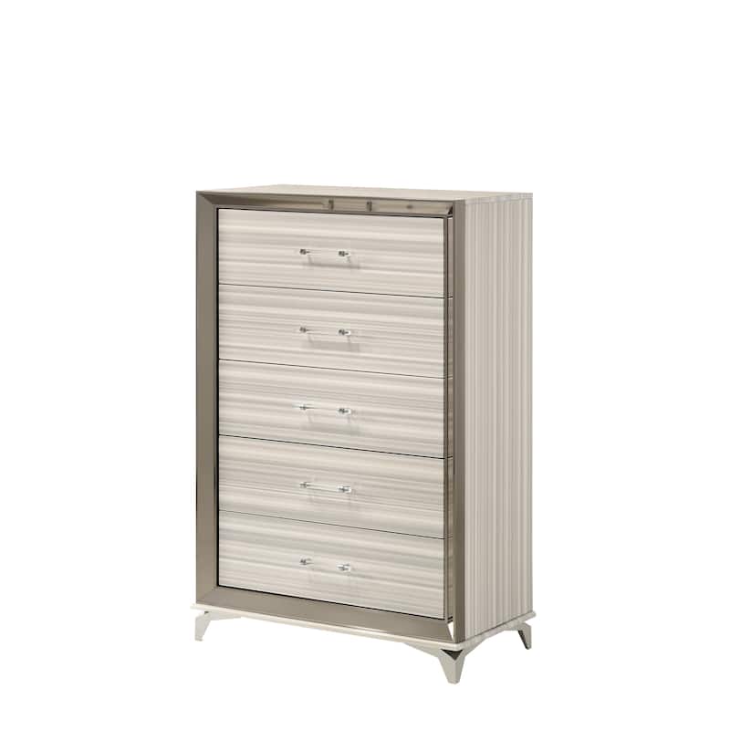 HomeRoots 53" Beige And White Wood Lighted Five Drawer Dresser