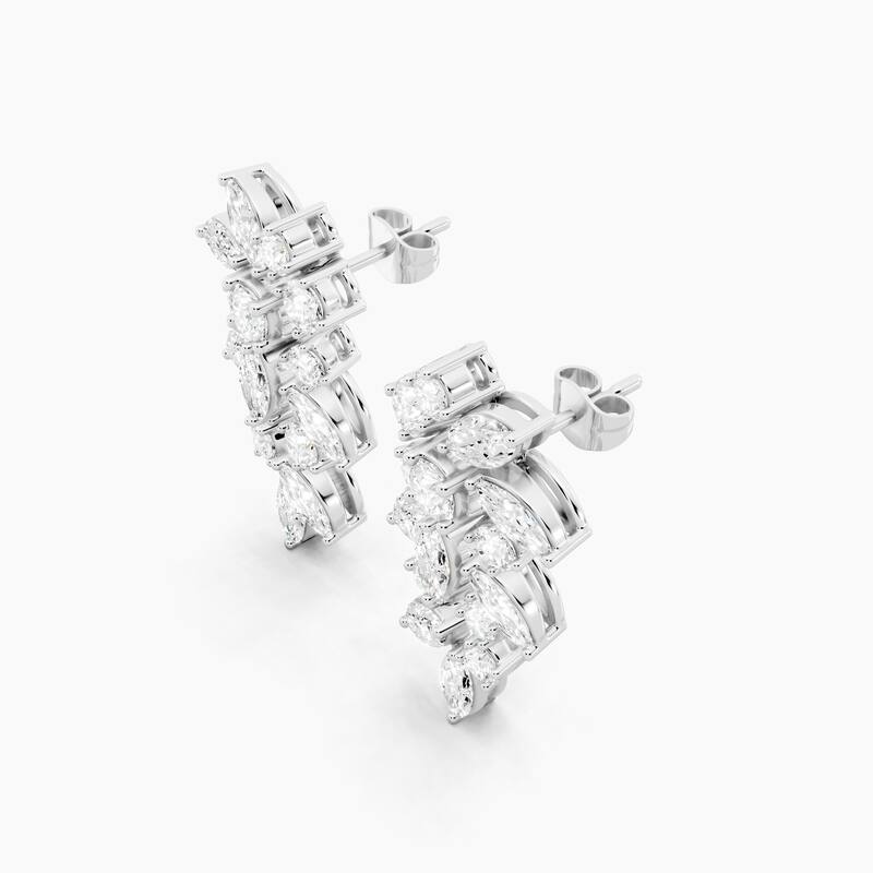 14K Gold Chandelier Round and Marquise Lab Grown Diamond Fashion Earrings 3.08 CTTW