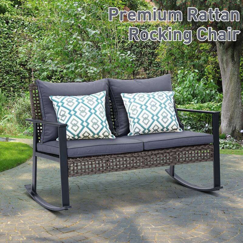 Ainfox Patio Double Outdoor Rocking Chair Bench Loveseat with Cushions