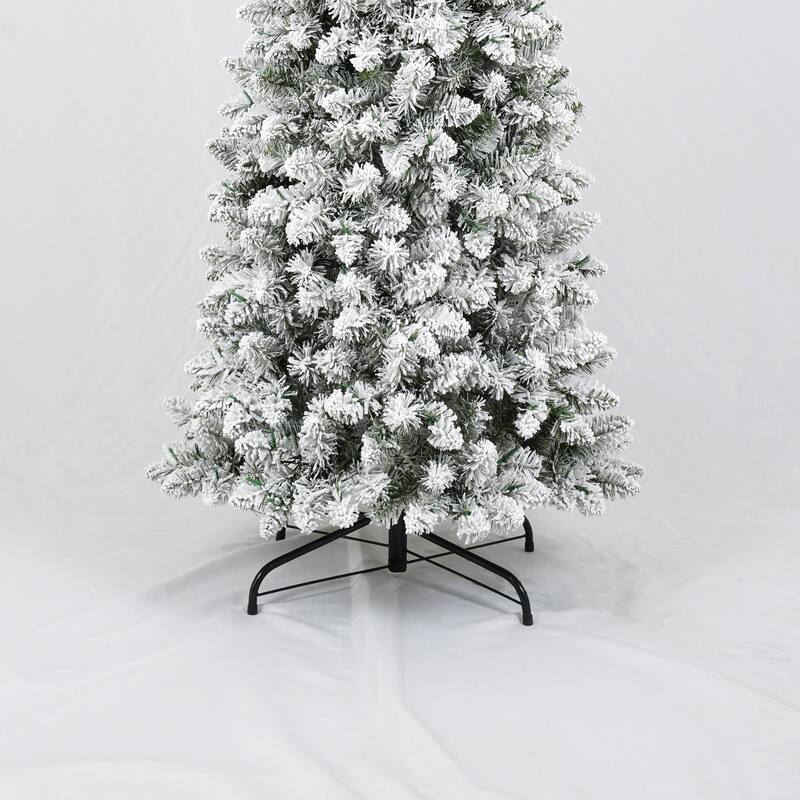Roomfitters 3 Piece Flocked Artificial Christmas Tree Set, Includes 4FT 5FT and 6FT Snow Trees, Green+White