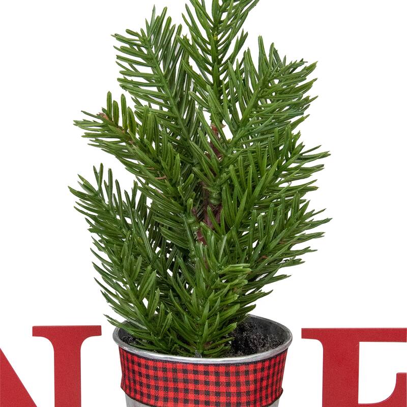 13" Red "NOEL" Potted Faux Pine Metal Planter Christmas Plaque