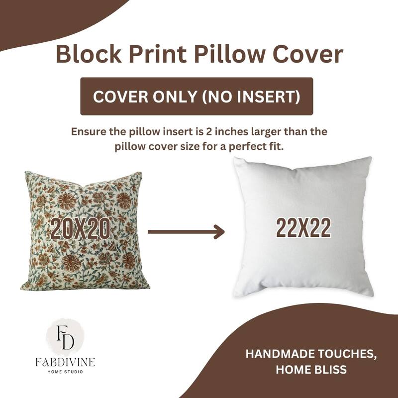 Fabdivine Handmade Dark Blue Block Print Cushion Cover Floral Linen for Living Room Sofa Chair Hotel, Home Decoration, Gopi