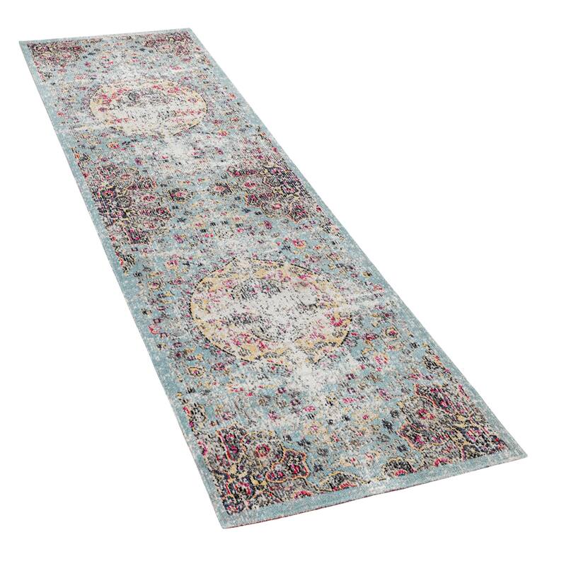 Indoor & Outdoor Rug Oriental Design in Turquoise Pink Yellow Pastel