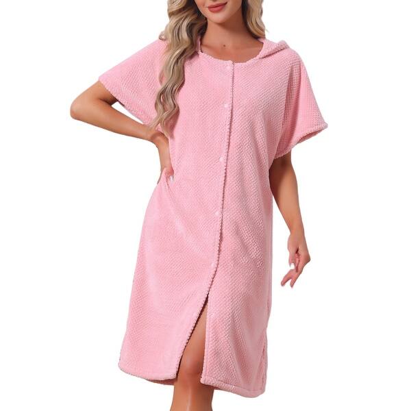 Women's Short Robes Towel Wearable Button Down Snaps Spa Beach Shower ...
