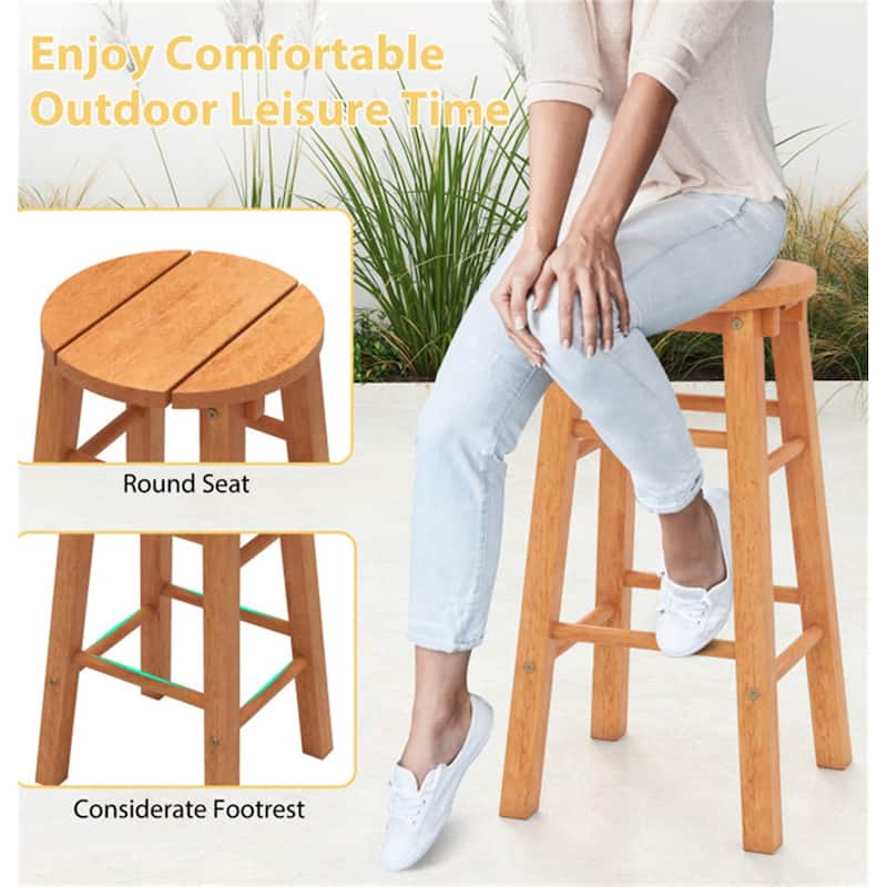 24-Inch Natural Wooden Counter Height Bar Stools with Footrest and Round Seat for Kitchen or Patio - 12" x 13" x 24"