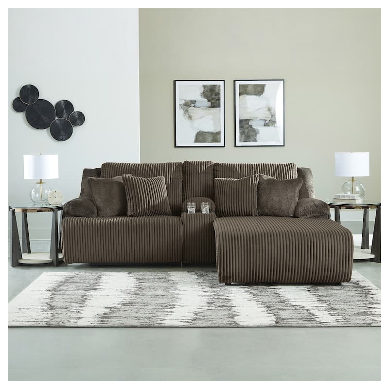 Signature Design by Ashley Top Tier 3-Piece Reclining Sectional with Chaise - 105"W x 74"D x 41"H - Chocolate - Right Facing