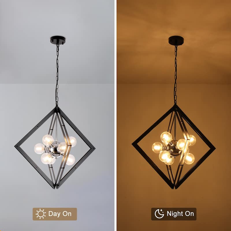 Modern Black Sputnik Chandelier with Clear Glass Shades for Dining Room - Dia.24.8-in