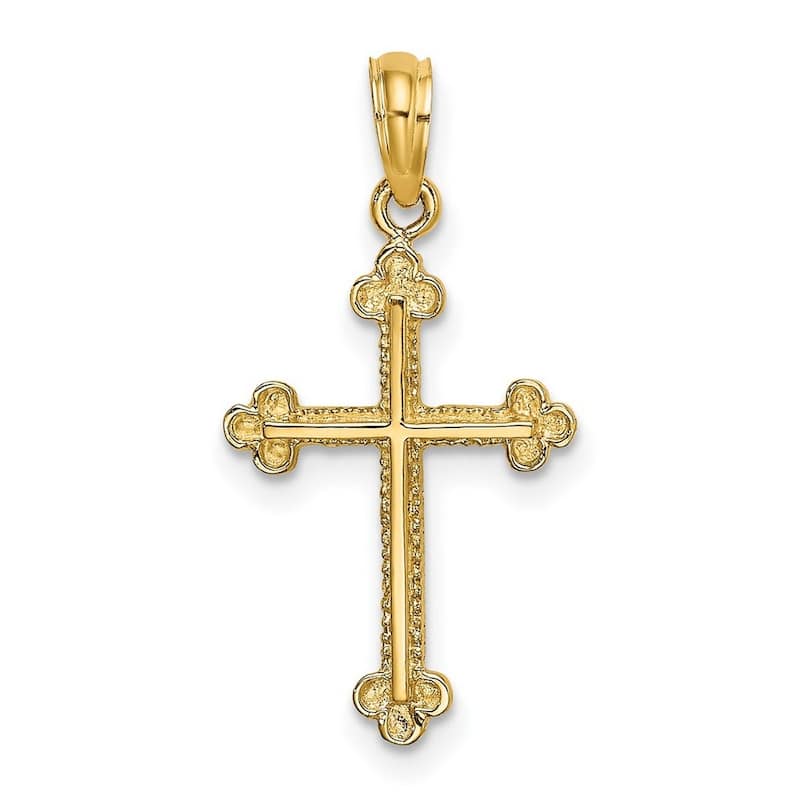 Curata 14k Yellow Gold Beaded Budded Cross Pendant Necklace 14mm x 19mm