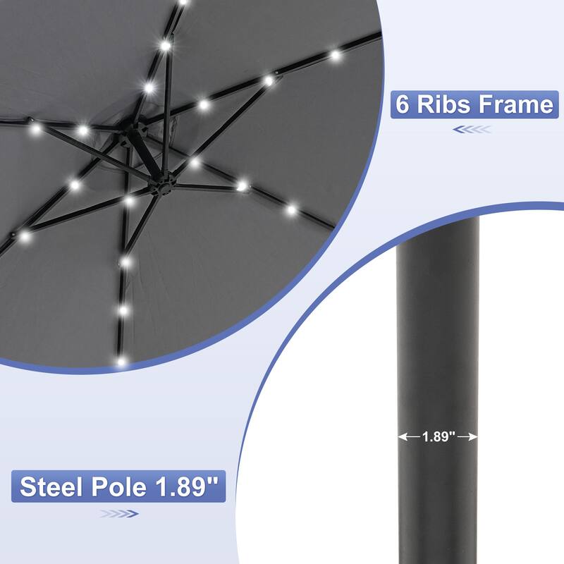 Autlaycil 10ft Offset Hanging Market Patio Umbrella With Base&Solar Lights