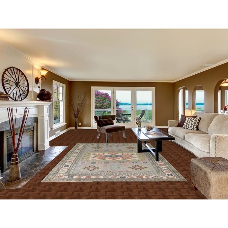 Hand Knotted Oriental 100% Wool Carpet Traditional Geometric Greys & Charcoal Kazak Area Rug - 9' 10'' X 6' 10''