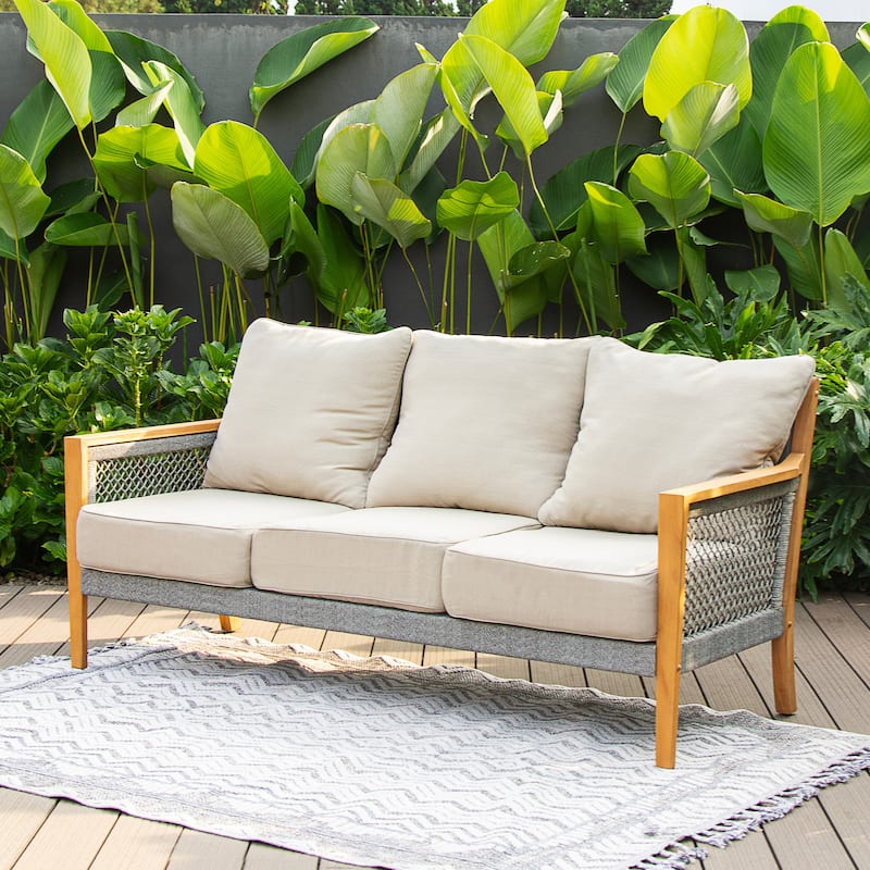 Cambridge Casual Nassau Teak Patio Sofa with Cushion - Natural Teak/Beige Cushion