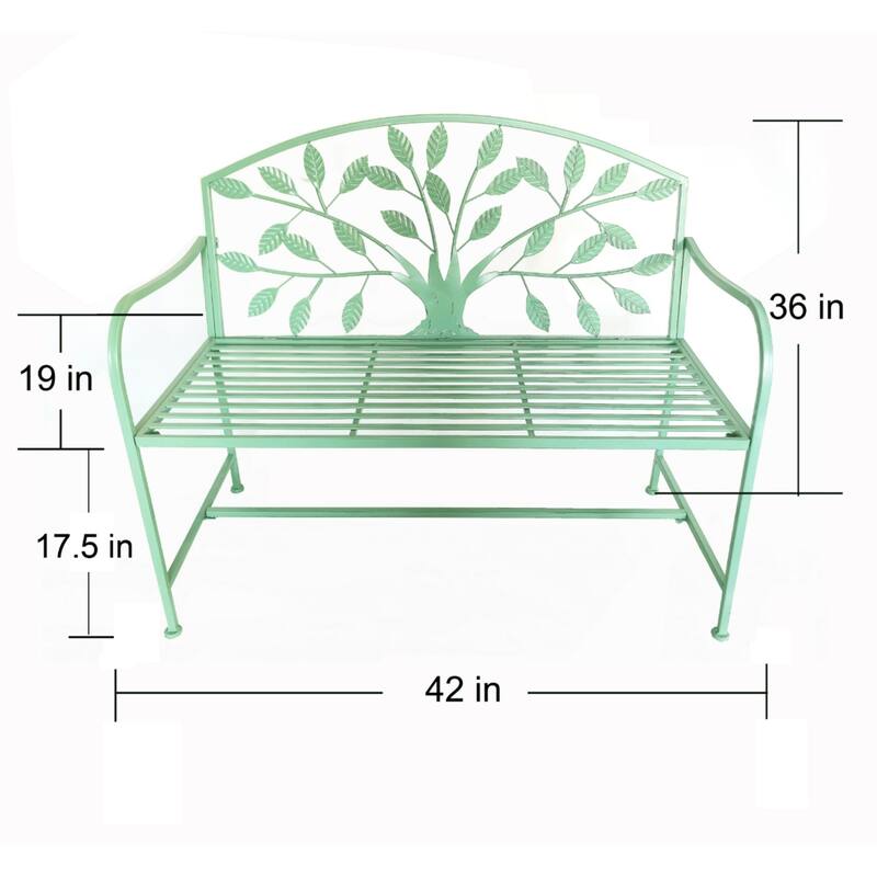 Tree Pattern Outdoor Garden Bench with Backrest - 42" - Blue
