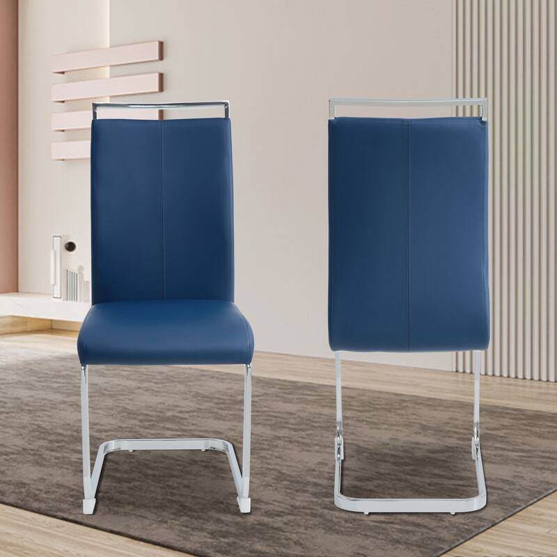 Modern PU Faux Leather High Back Dining Chairs with C-shaped Tube Chrome Metal Legs