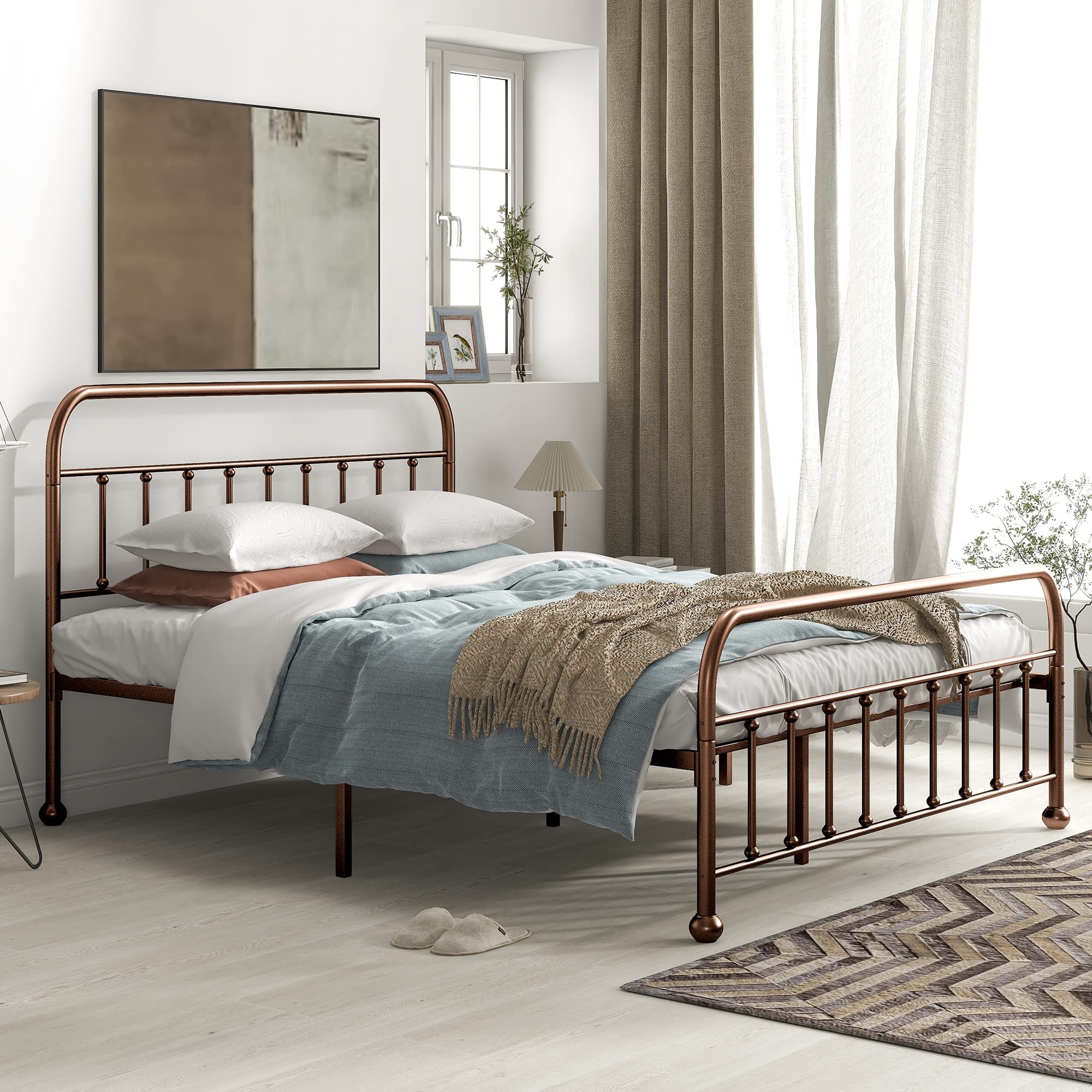 Classic Metal Platform Bed Frame Mattress Foundation Queen Size with