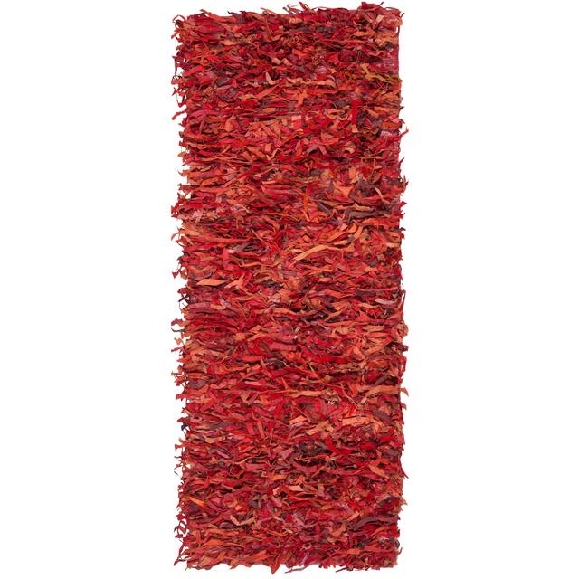 SAFAVIEH Handmade Leather Shag Carlijn Modern Decorative Rug - 2'3" x 9' Runner - Red