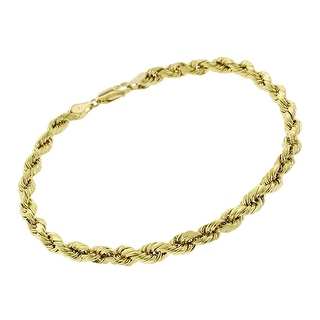 14K Yellow Gold 3MM Solid Rope Diamond-Cut Link Bracelet 7