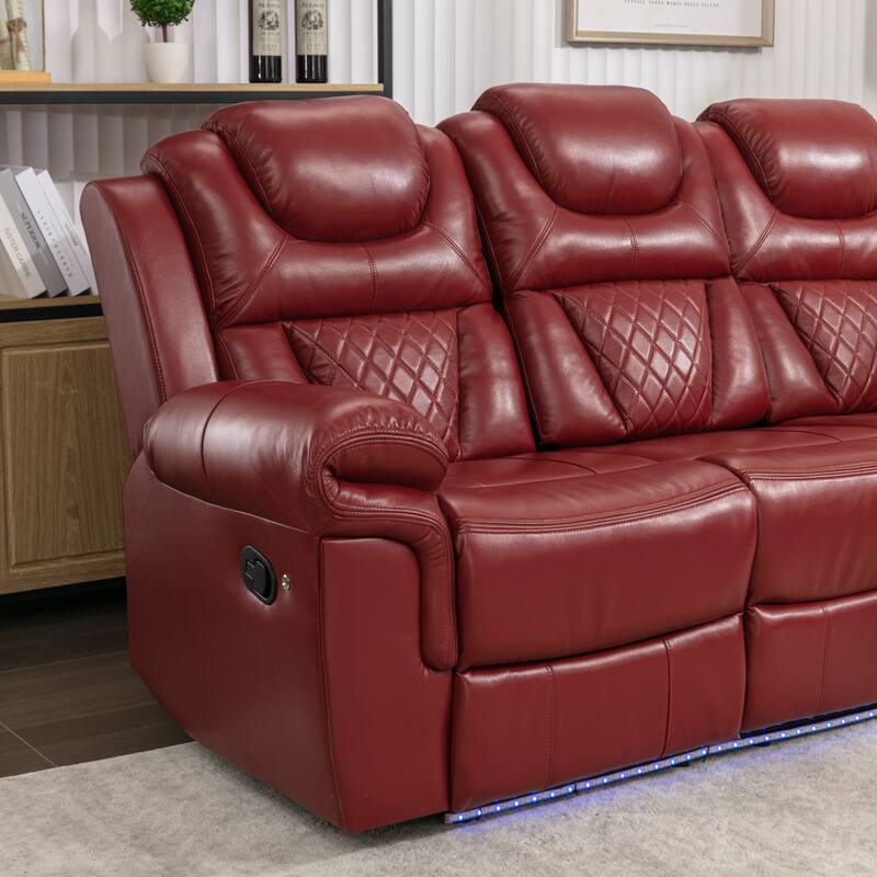 Home Theater Seating Manual Recliner Chair with Center Console and LED Light Strip for Living Room, Black