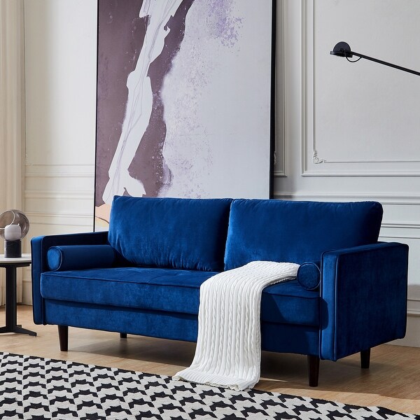 Blue Color Velvet fabric Bench Sectional Couch Sofa - Overstock - 32974934