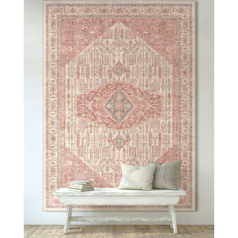 Well Woven Apollo San Marino Persian Oriental Washable Area Rug - 7' 7" x 9' 10" - Beige Coral - Rectangle