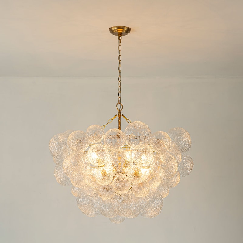 Modern Luxury Water Textured Cluster Glass Globe Bubble Chandelier