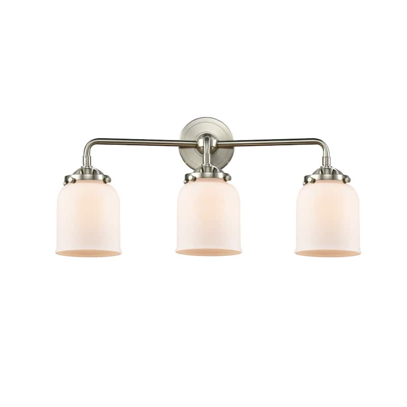 Innovations Lighting Small Bell 3 Light 23" Wide Bathroom Vanity Light - Brushed Satin Nickel / Matte White Cased
