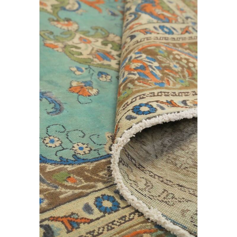 Hand Knotted Oriental 100% Wool Carpet Traditional Floral Navy Blue & Blues Tabriz Area Rug - 10' 1'' X 7' 2''