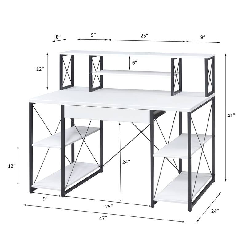 Writing Desk with One Drawer and 8 Open Compartment, Black
