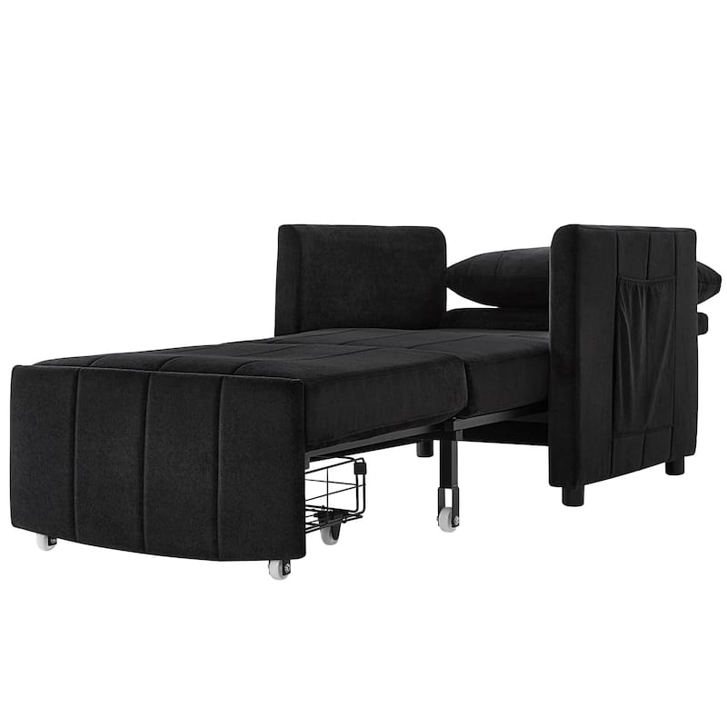 Chenille Convertible Sleeper Sofa Chair with 5-Position Backrest, Storage Basket and 440lb Capacity