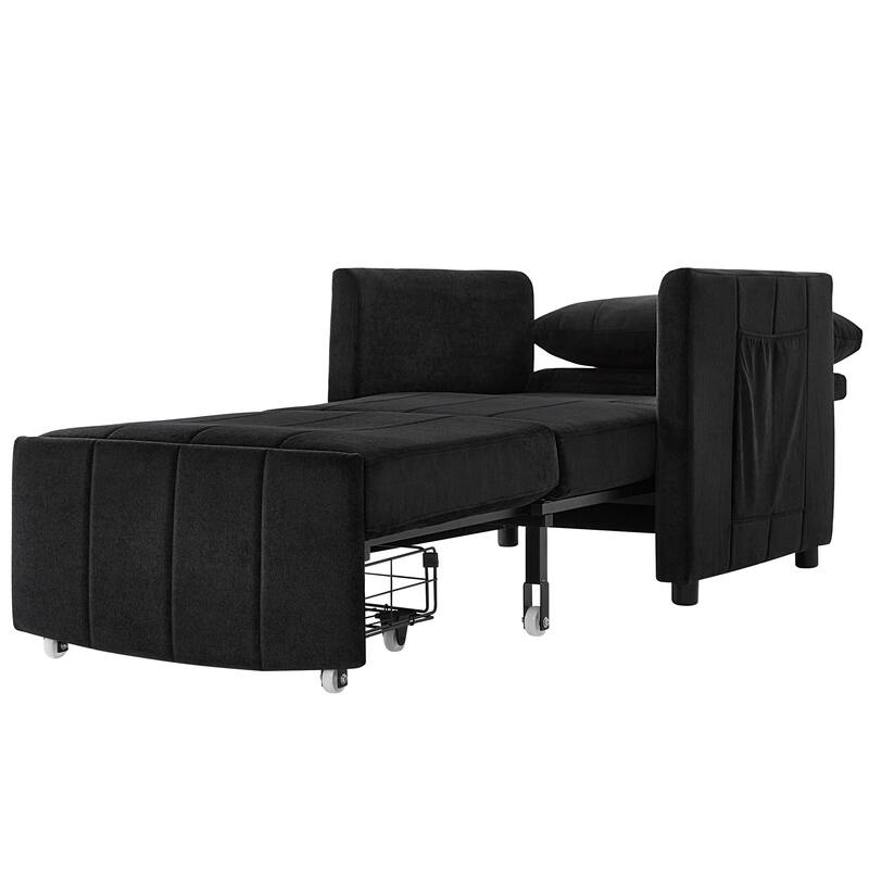 Multi-Functiona Lounge Chair, 31.5" Pull Out Upholstered Sofa Bed w/ Adjustable Backrest, Side Pockets, Fold Out Chair Bed
