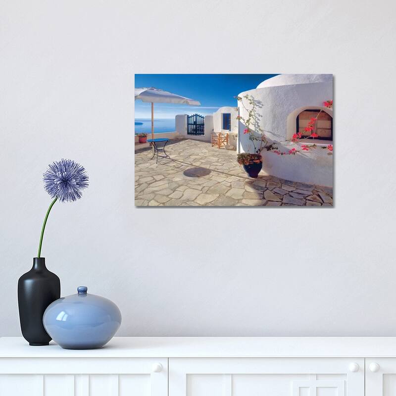 iCanvas "Greece, Santorini, Oia. House balcony with ocean view. " by Jaynes Gallery Canvas Print - 12x18x1.5