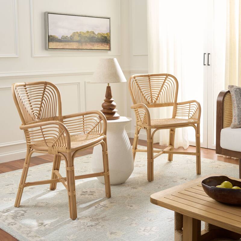 SAFAVIEH Home Rimma Rattan Arm Chair (Set of 2) - 22"W x 23"D x 36"H