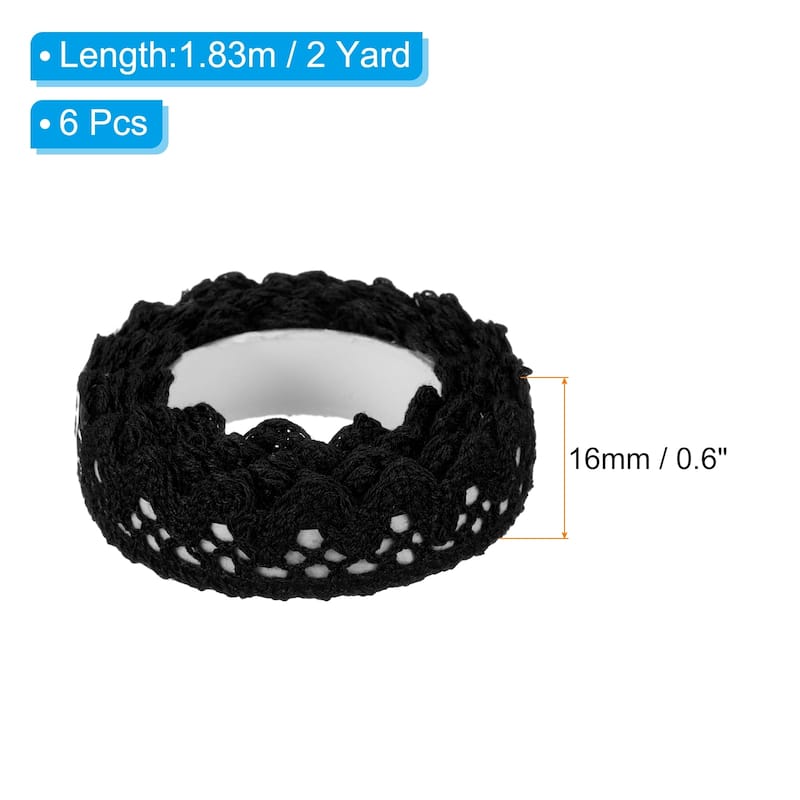 6pcs 0.6" Wide 2 Yards Self-Adhesive Lace Tape Lace Ribbon Stickers - Black
