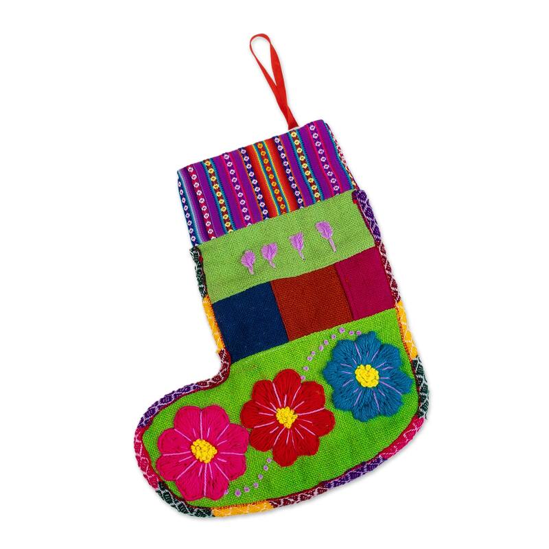 Novica Handmade Christmas Winds Embroidered Christmas Stocking