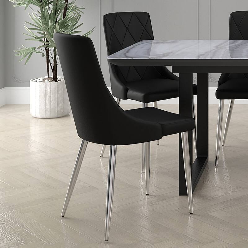 Contemporary Faux Leather and Metal Dining Chair, Set of 4